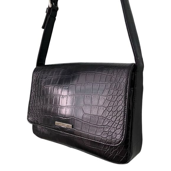 Nine West Elegant Black Faux Crocodile-Embossed Pattern Shoulder Bag in One Size - Picture 4 of 13